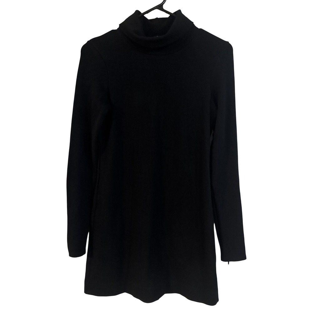 Theory Black Turtleneck Tunic Length Heavyweight Top Zipper Sleeve Detail Size M